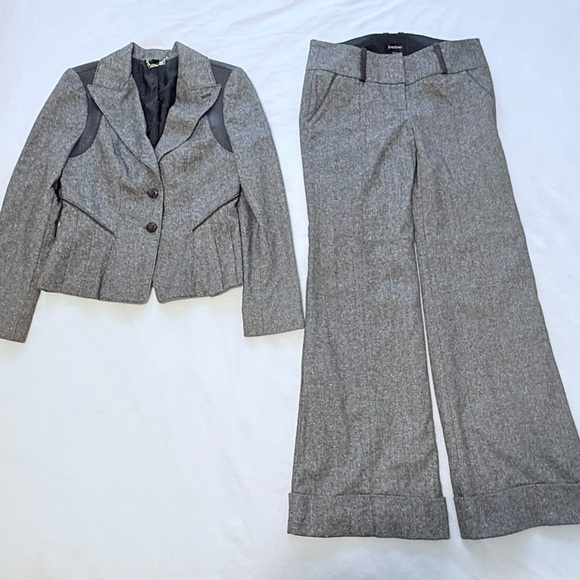 NWOT Bebe Brown Tweed Full Suit - Fitted Blazer and Wide-Leg Pants